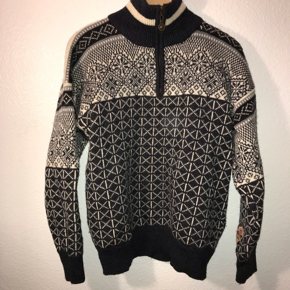 WINDFJORD SWEATER Black White 3/4 Zip 100% Pure New Wool size Large - Picture 1 of 16